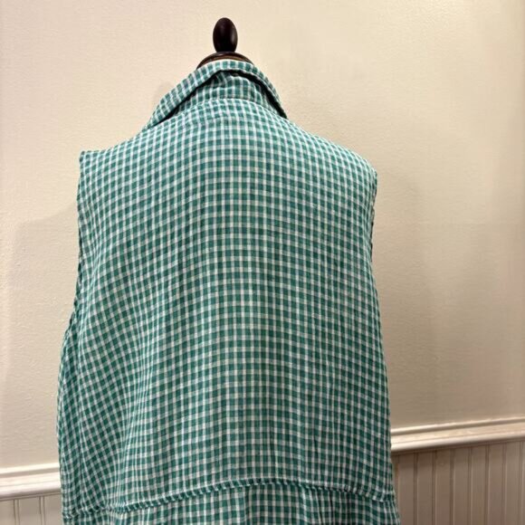 FLAX Design Size L Dress Maxi Jade Green Gingham 100% Linen Woven Sleeveless - Picture 10 of 14